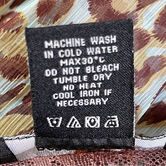 BCBG Maxazria Sheer Blue Brown Leopard Print Blouse Top Size Medium - Picture 10 of 15